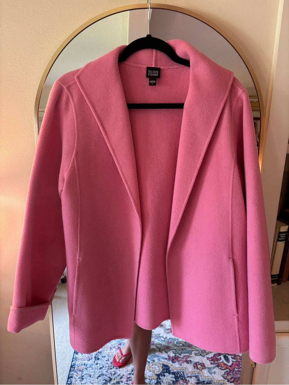 Eileen Fisher Wool Cashmere Open Front Jacket Blazer Coat Pink Size L